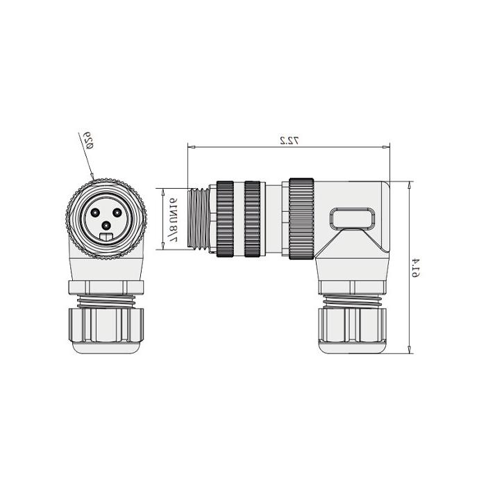 7/8” 3Pin、公头90°、螺钉连接、0PF103