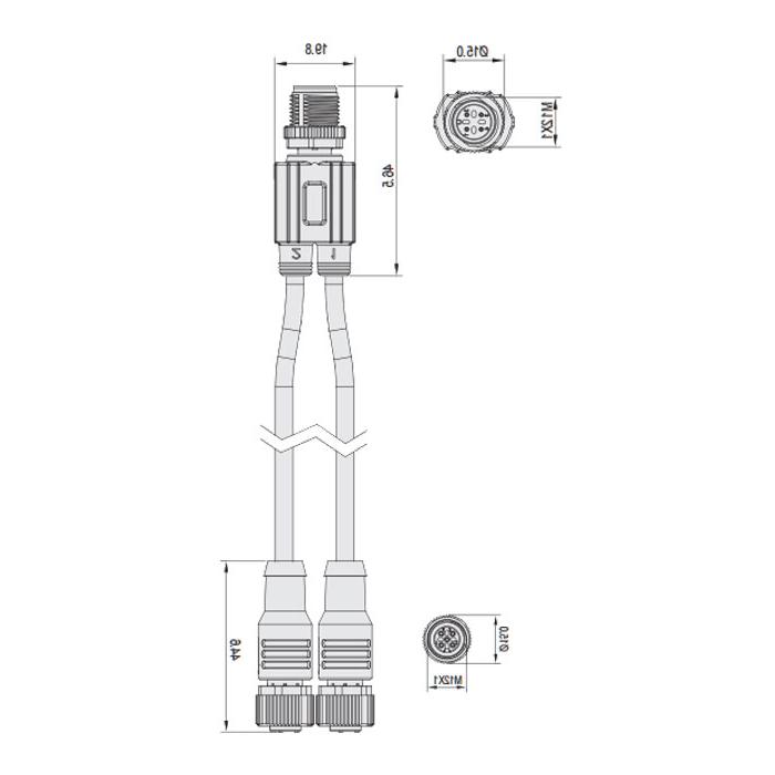 M12 4Pin公头/2M12 3Pin母头、Y型预铸防焊渣PUR柔性电缆、橙色护套、64T163-XXX