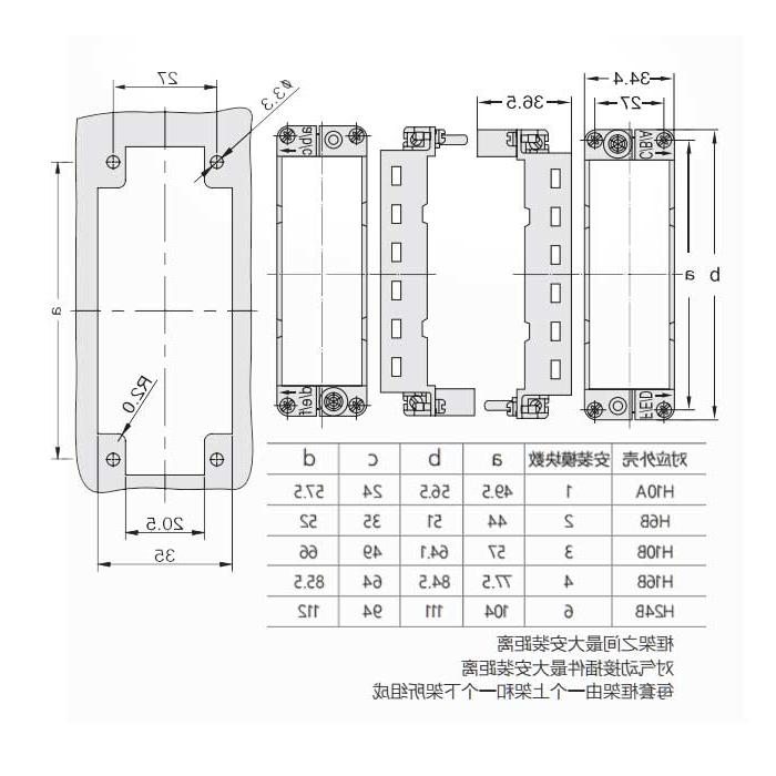 HM模块框架(母)、可安装4个准模块、适配H16B外壳、H16B-T4-F、09140160313